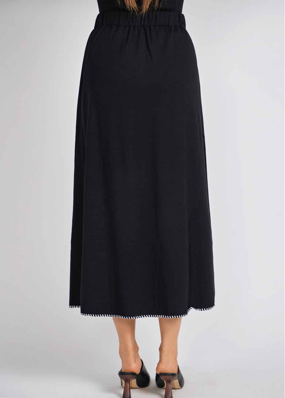 Easy Elegance Black Skirt with White Stitch Detail | Modest